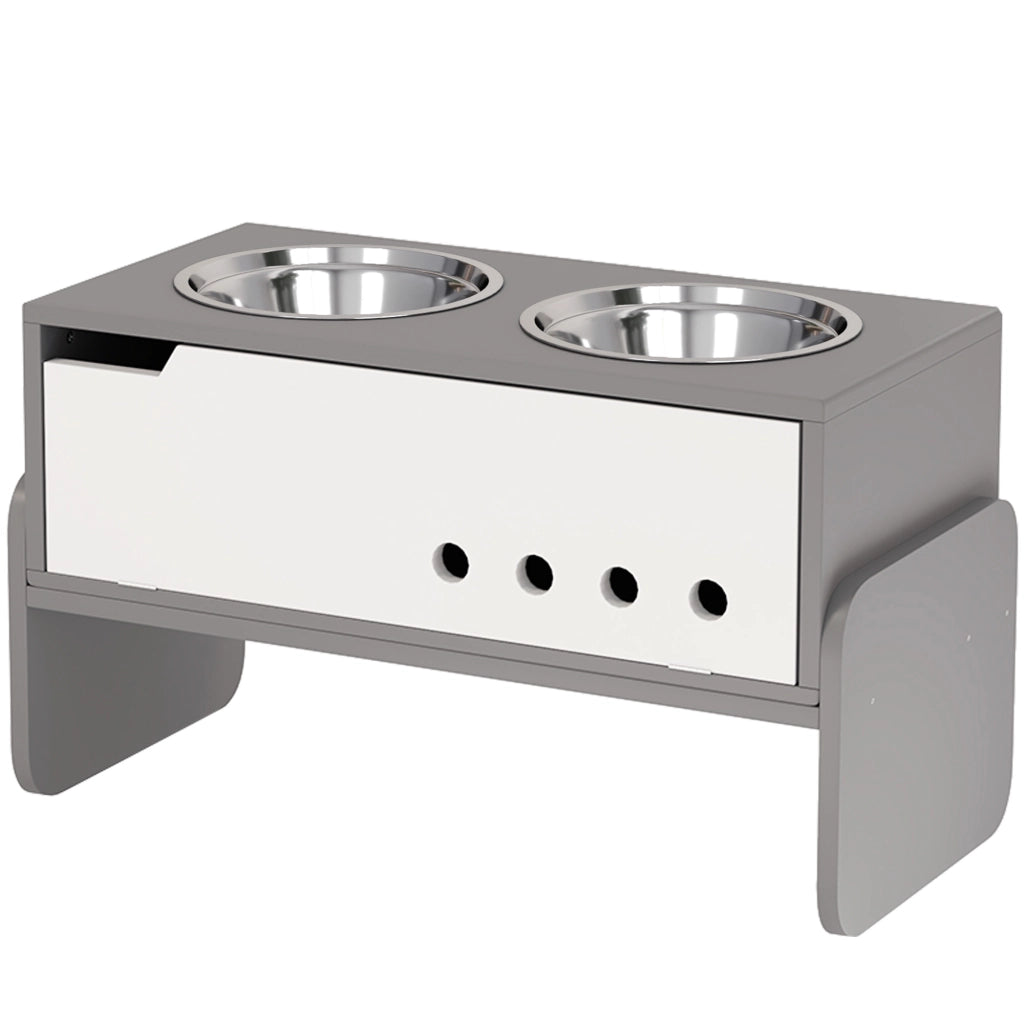 Ciotola rialzata per cani con contenitore e tappetino anti-ingozzamento ¨C Xylo ¨C 2x2000ml acciaio inox grigio