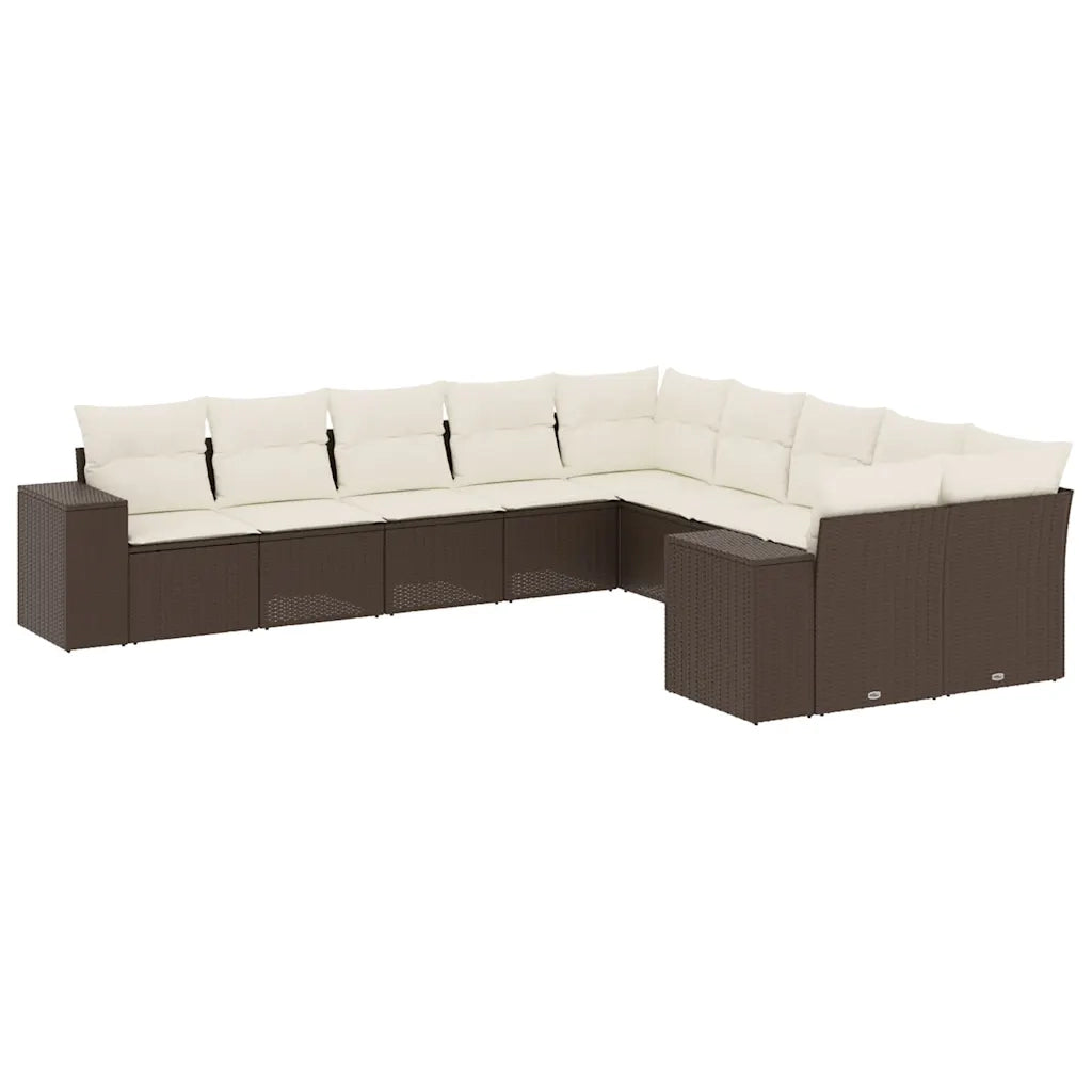 Set Divani da Giardino 10pz con Cuscini in Polyrattan Marrone 3223112