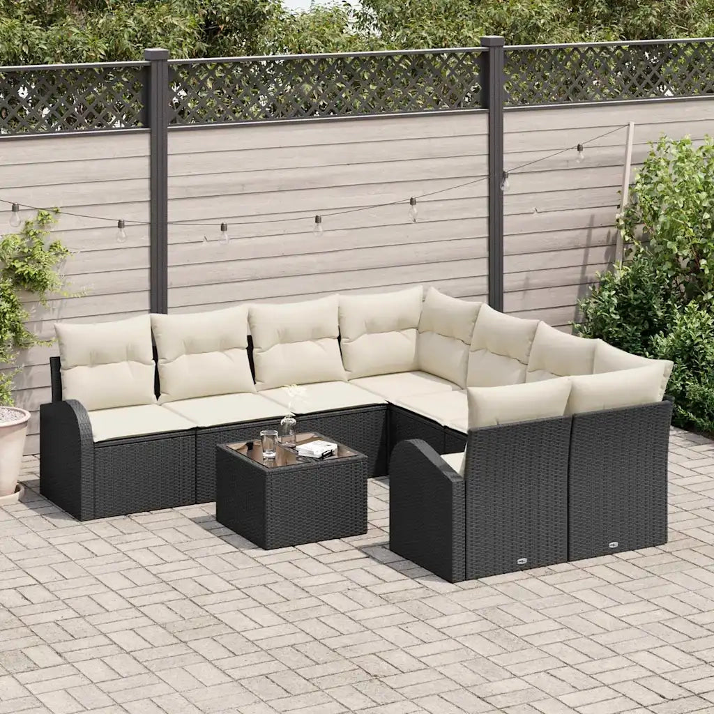 Set di divani con cuscino 9 pcs Nero e Crema polyrattan 3354646
