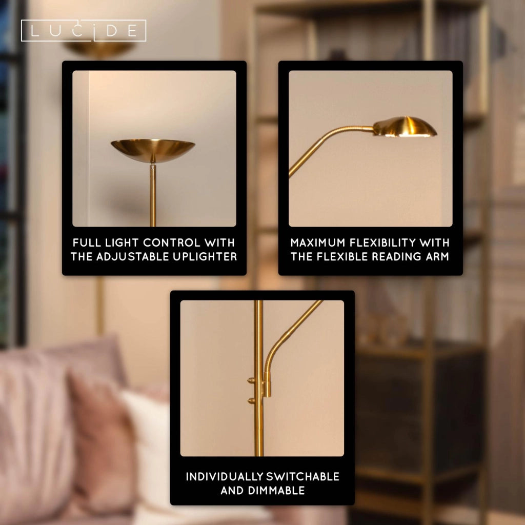 Lampada da terra glamour ZENITH LED 2 luci ottone Lucide