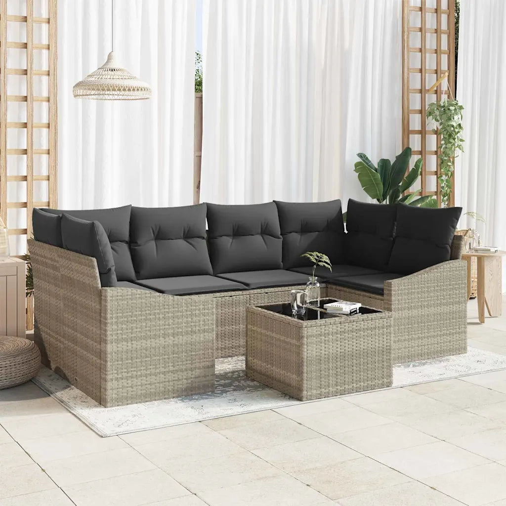 Set di divani con cuscino 7 pcs Grigio chiaro polyrattan