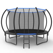 Trampolino rotondo 366 cm con rete di sicurezza e scala, per esterno, in acciaio, nero e blu