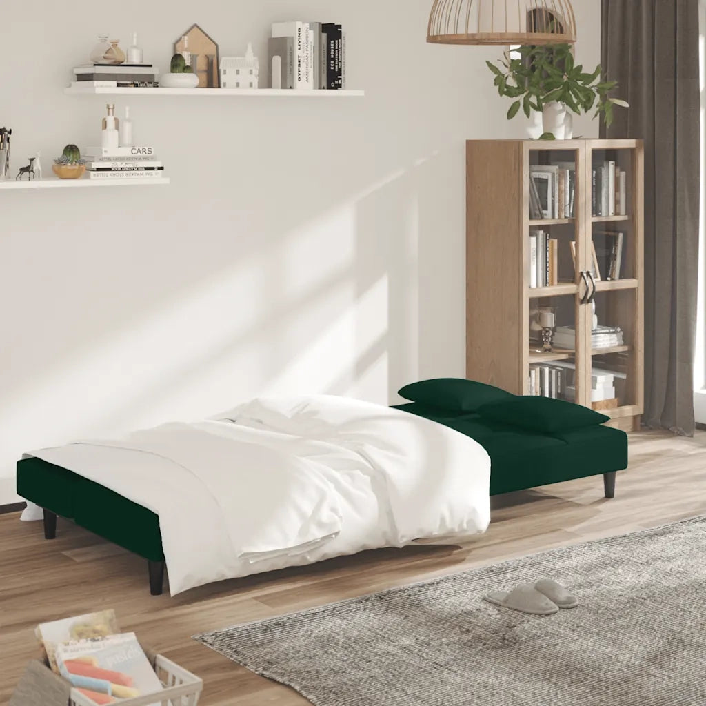 Divano Letto a 2 Posti con 2 Cuscini-Sofa Letto 2 Posti-Daybed Verde Scuro in Velluto 990496