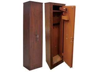 ARMADIO PORTAFUCILI IN ACCIAIO EFFETTO LEGNO CON TESORETTO  mm.250x200x1450h. 3 posti  peso kg.29    QUALITY