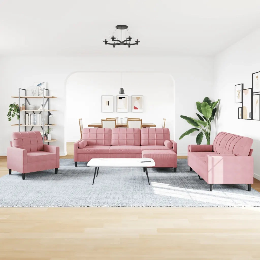 Set di Divani 4 pz con Cuscini e Rinforzi rosa in Velluto 3278464