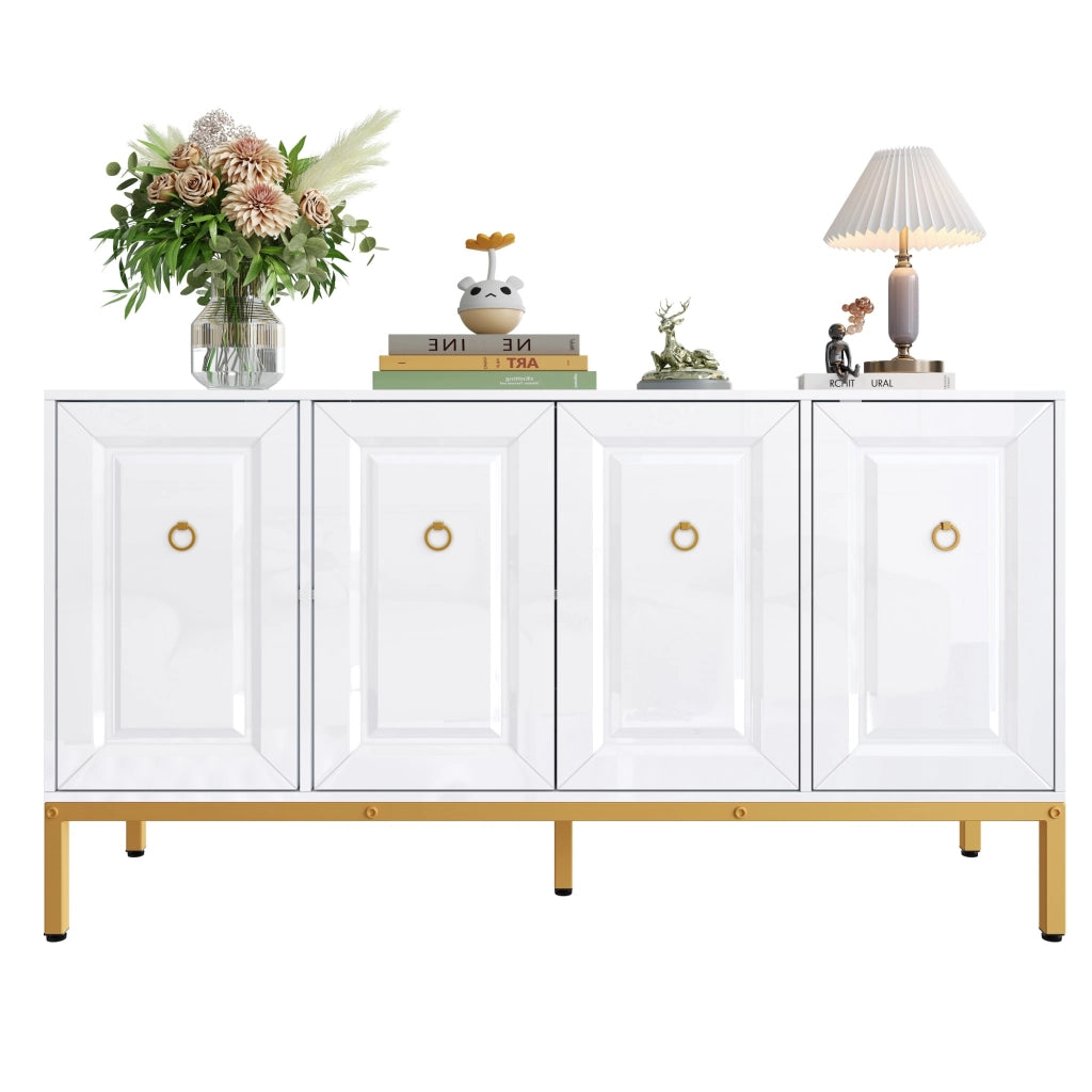 Credenza lucida - Zephmum - 140¡Á80¡Á40cm - Maniglie e gambe dorate