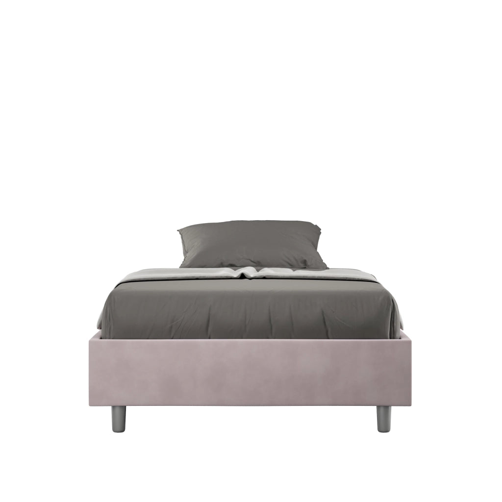 BS COM Letto una piazza e mezza con rete imbottito 130x200 microfibra glicine