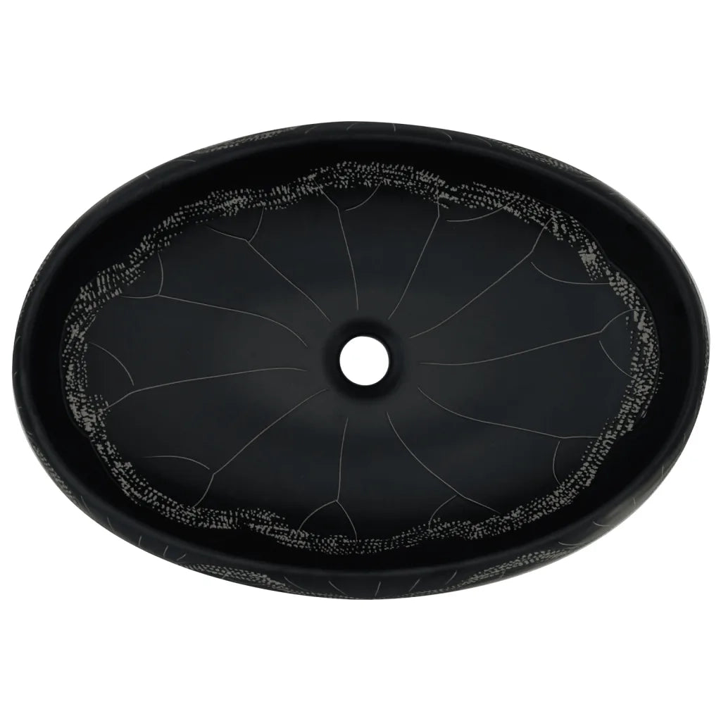 Lavabo da Appoggio-Lavandino-Lavello Nero Ovale 59x40x15 cm Ceramica