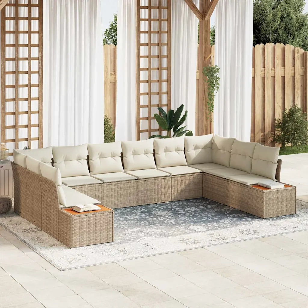 Set Divano da Giardino 10 pcs Beige e Crema Polyrattan