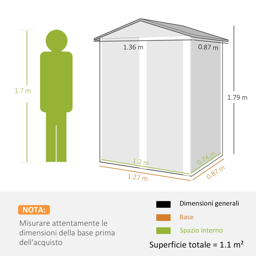 Casetta da Giardino in Acciaio e Porta Scorrevole Grigio