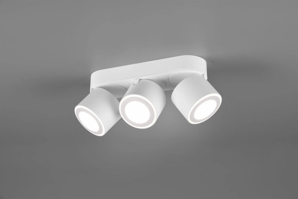 TAURUS BARRA 3 SPOTS LED 15W 1350lm, 3000K METALLO BIANCO ORIENTABILE GIREVOLE BI-EMISSIONE INTERRUTTORI SEPARATI L. 27,3CM