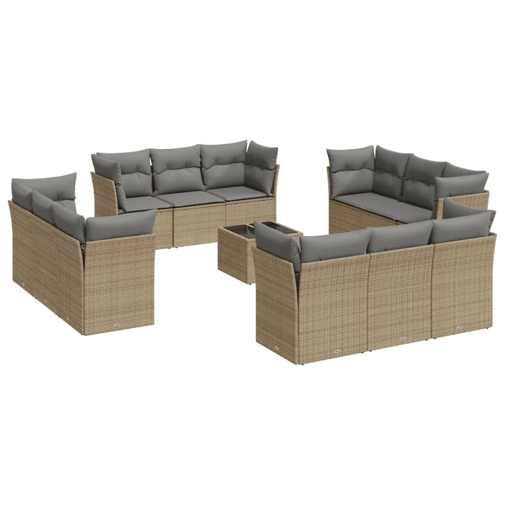 Set Divano da Giardino 13 pz con Cuscini Beige in Polyrattan 3249178