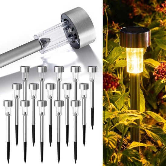 16 pezzi di lampada solare LED per esterno - impermeabile e adatto per giardino, terrazza, prato e sentieri (bianco caldo)