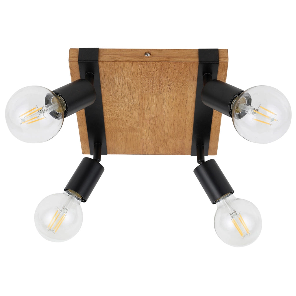 Faretto soffitto 4 luci nero/legno orientabile E27 Italux