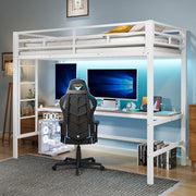 Letto a Soppalco con LED, USB e Luce App ¨C MINIMAL ¨C Metallo Bianco 90x200