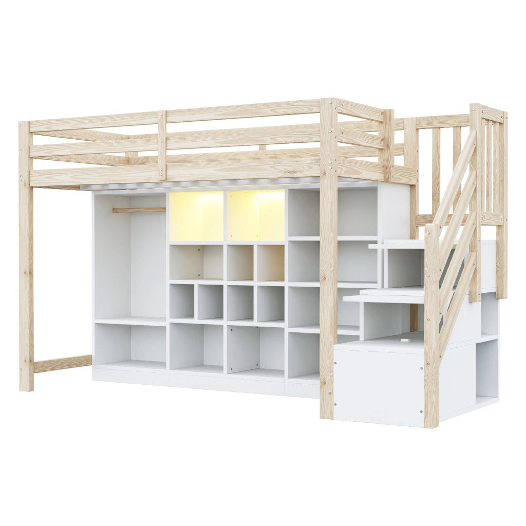 Letto a Soppalco con Contenitore e LED ¨C MINIMAL ¨C Legno 90x200