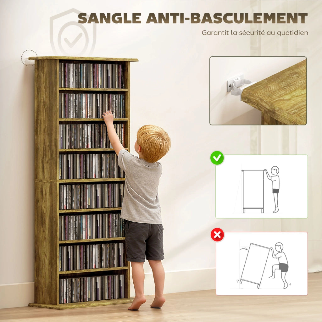 Libreria per CD e DVD con 8 scomparti e 6 ripiani regolabili ¨C Minimal ¨C Marrone