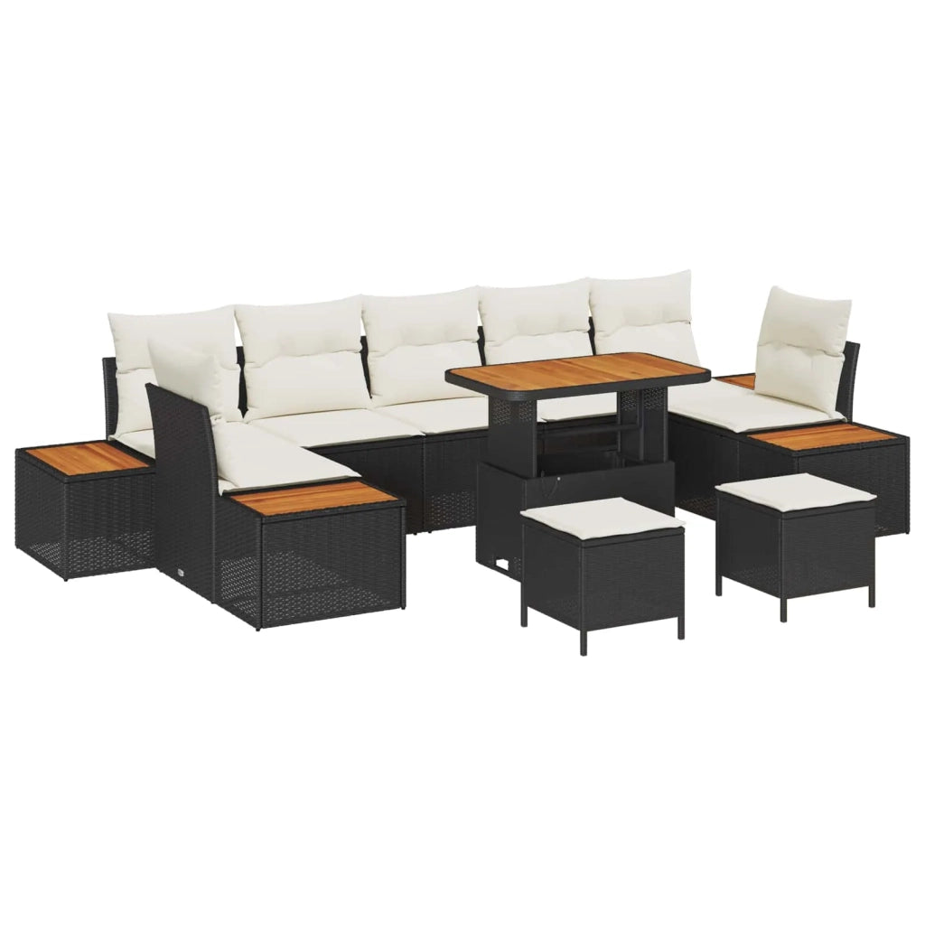 Set Divano da Giardino con cuscino 10 pcs Nero e Crema 3363290