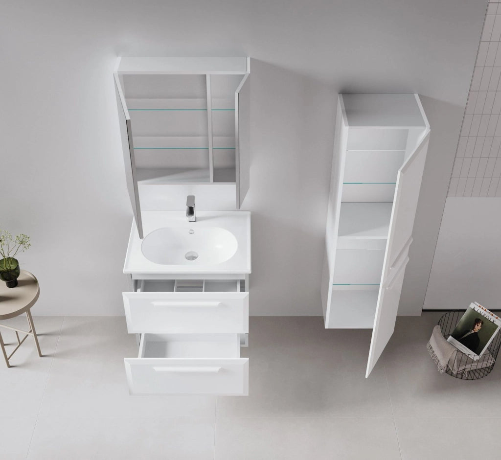 Mobile da bagno con specchio "Nuvola 60 v2" - 66 x 16 x 60 cm - Bianco