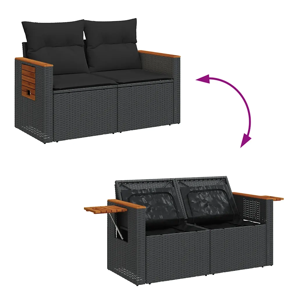 Set Divani da Giardino con Cuscini 8 pz Nero in Polyrattan 3325989