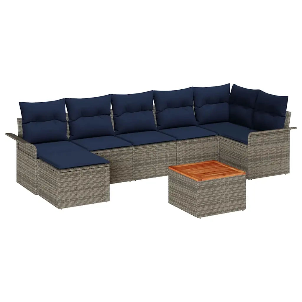 Set Divano da Giardino 8 pcs Grigio e Blu Navy polyrattan 3356029