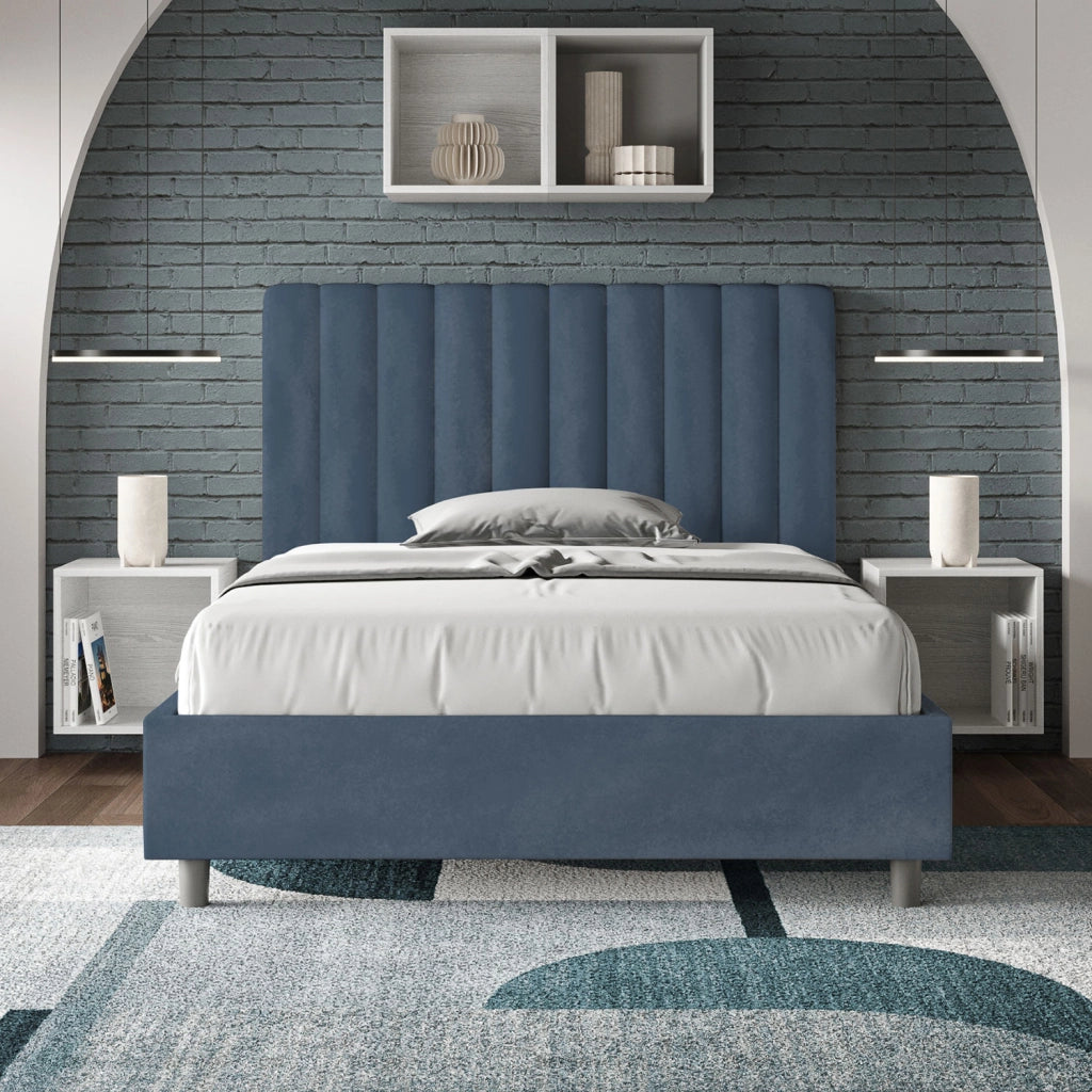 BS COM Letto una piazza e mezza contenitore imbottito 120x190 microfibra blu