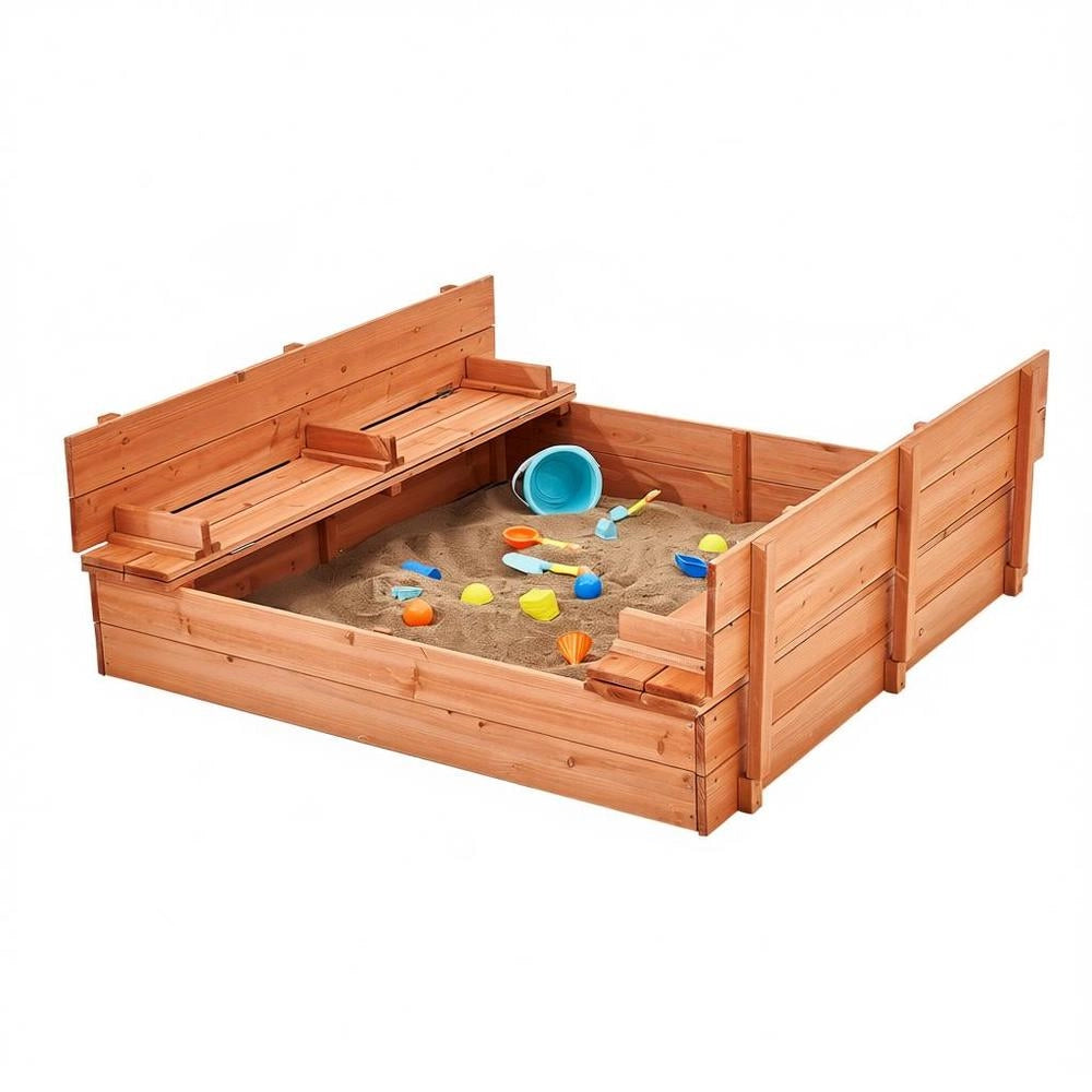 Sabbiera Legno 1330x1200x430mm Panche Pieghevoli Fondo Legno Naturale Cortile Spiaggia 3-12 Anni
