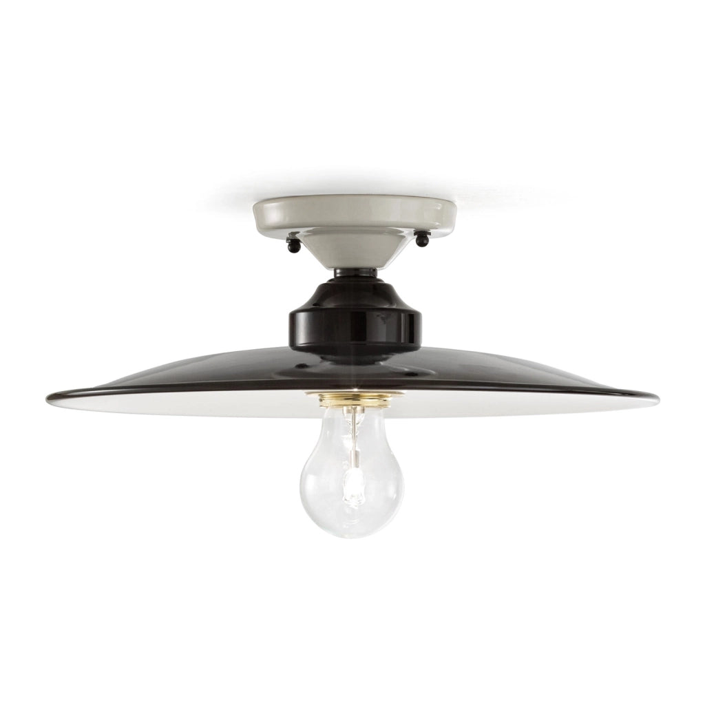Plafoniera Vintage B&W Metallo Smaltato Nero E Bianco 1 Luce E27 35Cm