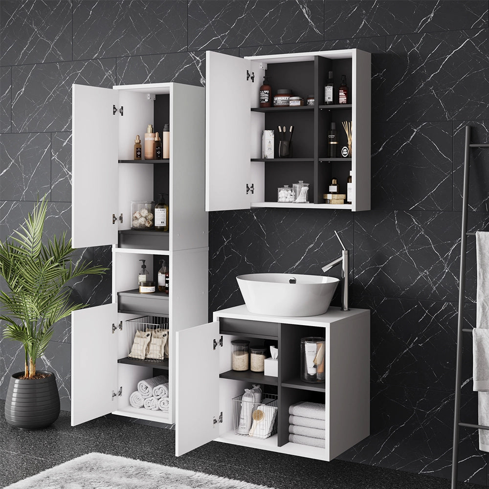 Vicco Set di mobili da bagno Bianco/Grigio 3 parti