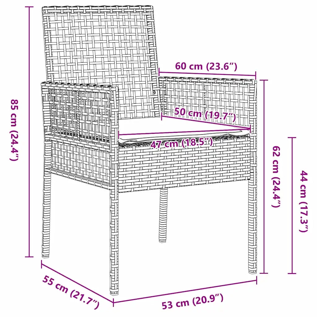 Set da Pranzo per Giardino 3 pcs Marrone polyrattan 3334863
