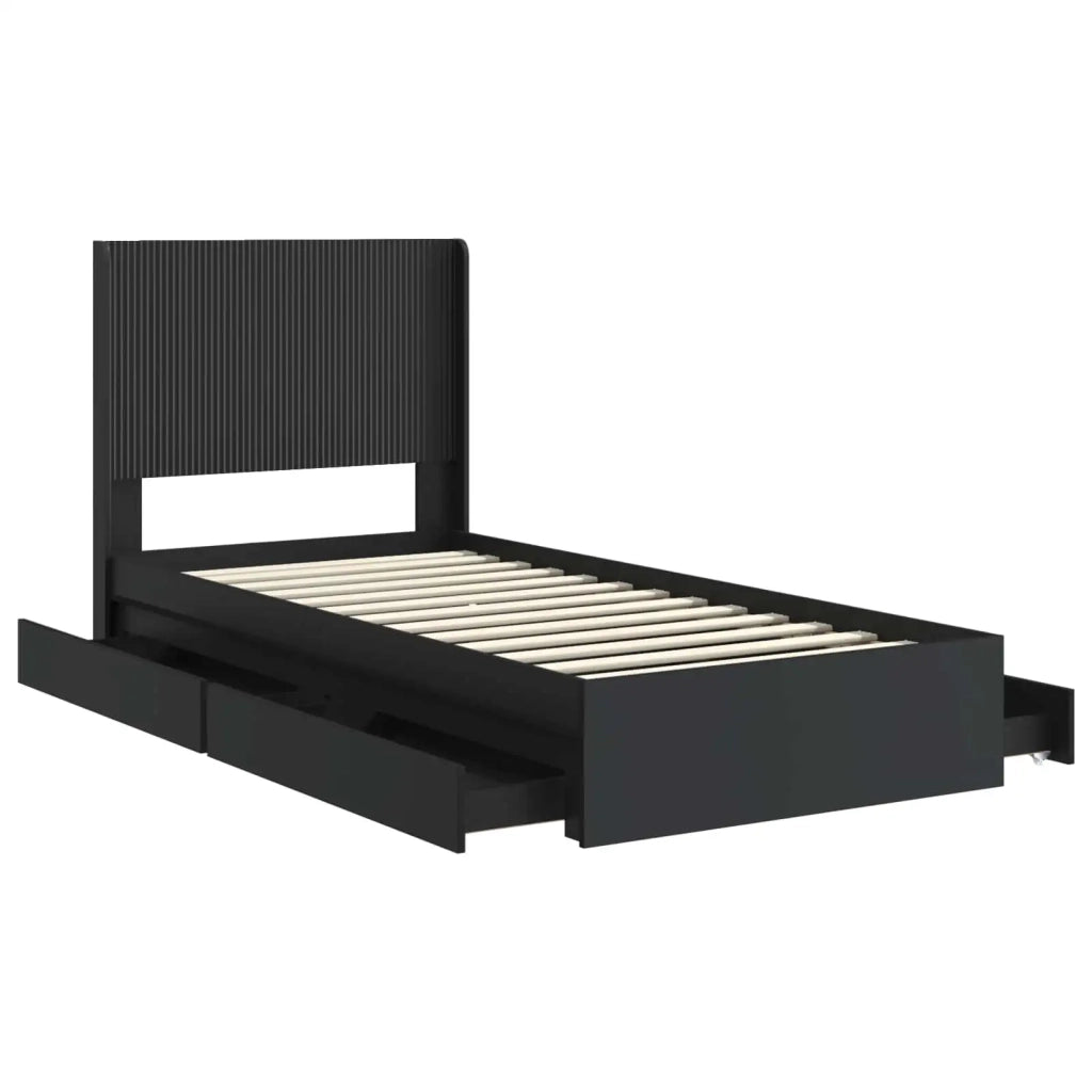 Letto singolo | Letto per adulti | Struttura del letto con stoccaggio e testata Nero 90 x 190 cm