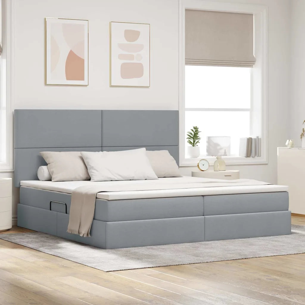 Letto con contenitore e materasso Grigio chiaro 200 x 200 cm