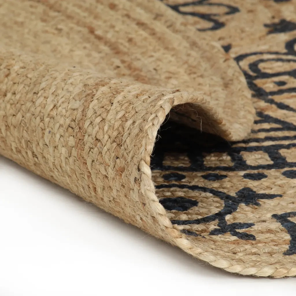 Tappeto del soggiorno | Tappeto Lavorato a Mano in Juta con Stampa Blu Scuro 90 cm