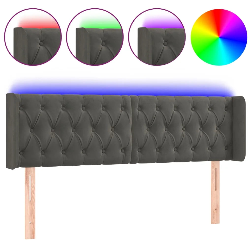 Testiera a LED-Testata con LED Grigio Scuro 163x16x78/88 cm in Velluto 596564
