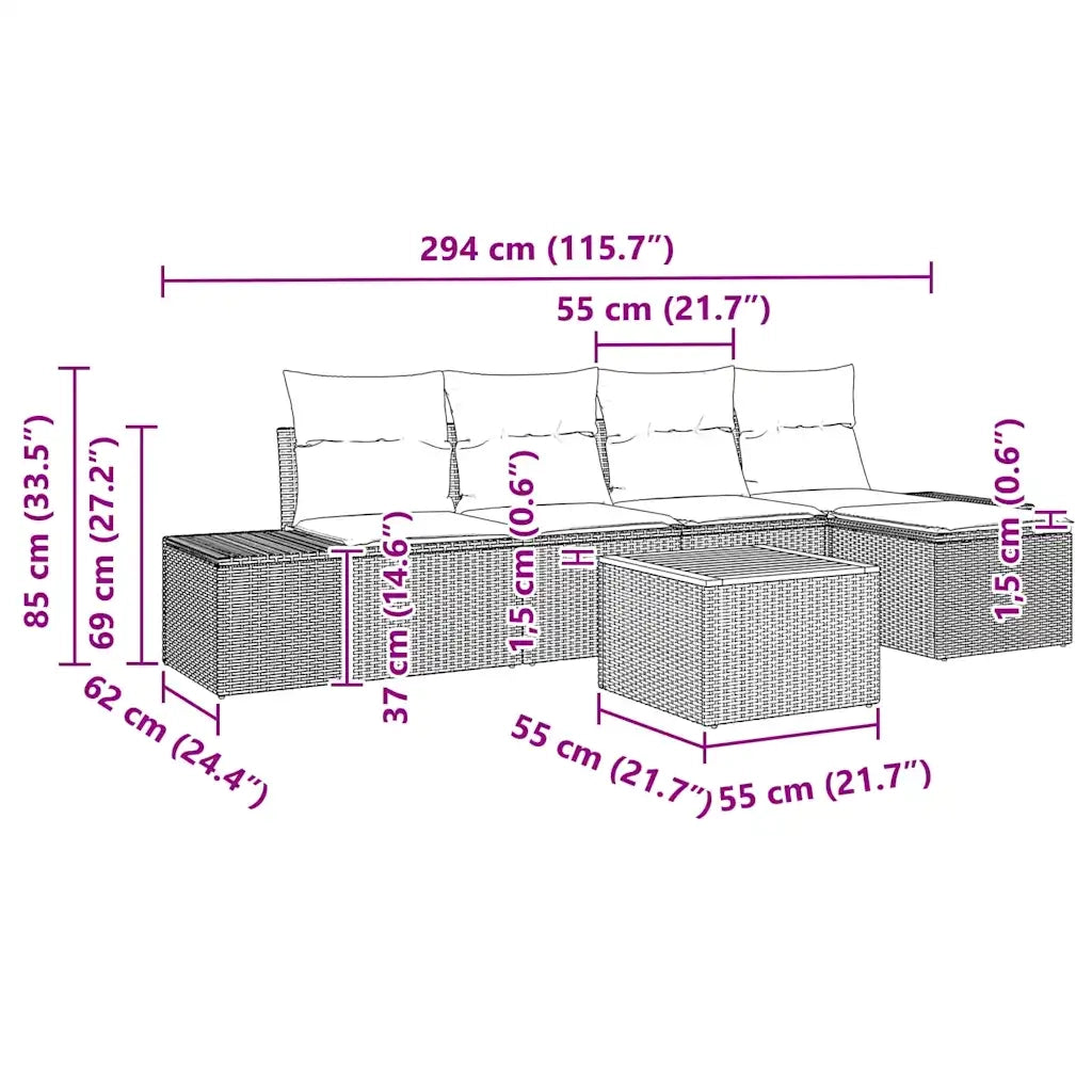 Set Divano da Giardino con cuscino 6 pcs Grigio polyrattan 3347944