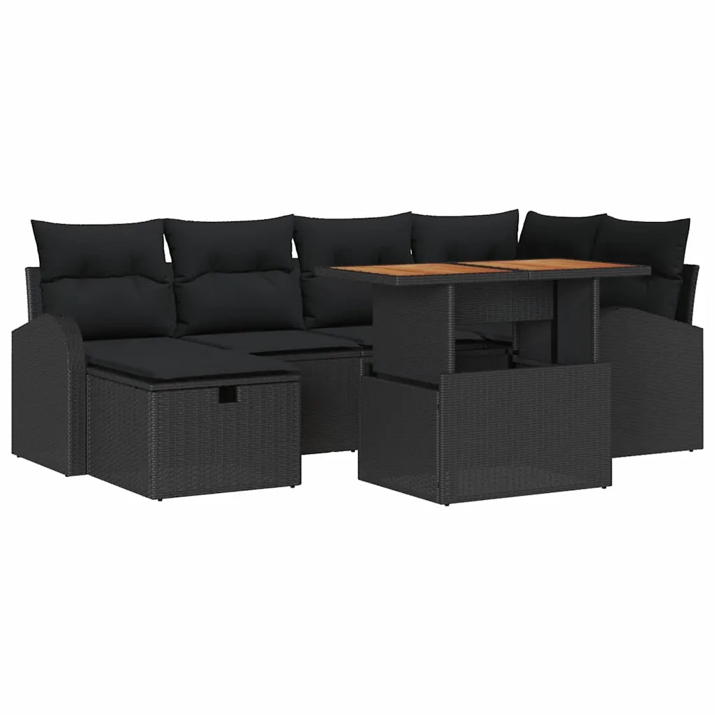 Set Divano da Giardino 7 pcs Nero polyrattan 3361303