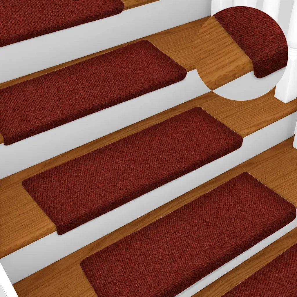 Tappetini per scale autoadesivi 30 pz 65x21x4 cm Bordeaux Rosso Bordo rettangolare 3365695