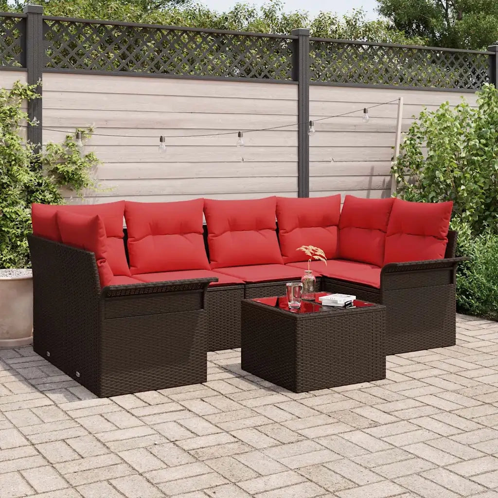 Set Divano da Giardino con cuscino 7 pcs Marrone polyrattan 3345264