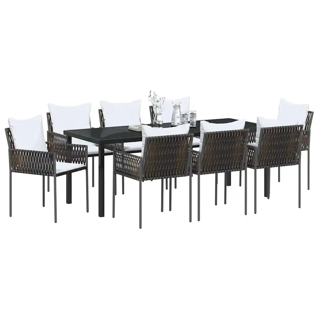 Set da Pranzo per Giardino 9 pcs Marrone e Nero Rattan in PE 3379099
