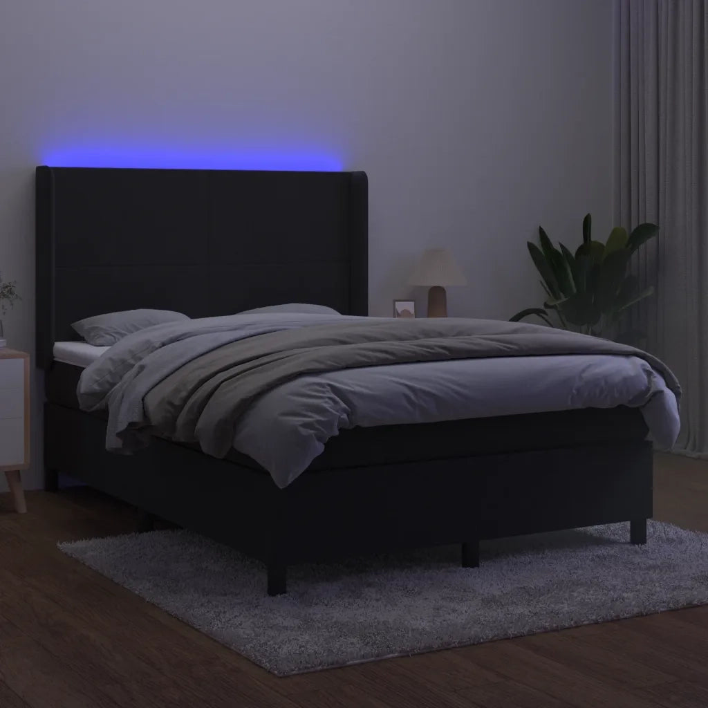 Letto a Molle con Materasso e LED Nero 140x190 cm in Velluto 3139441
