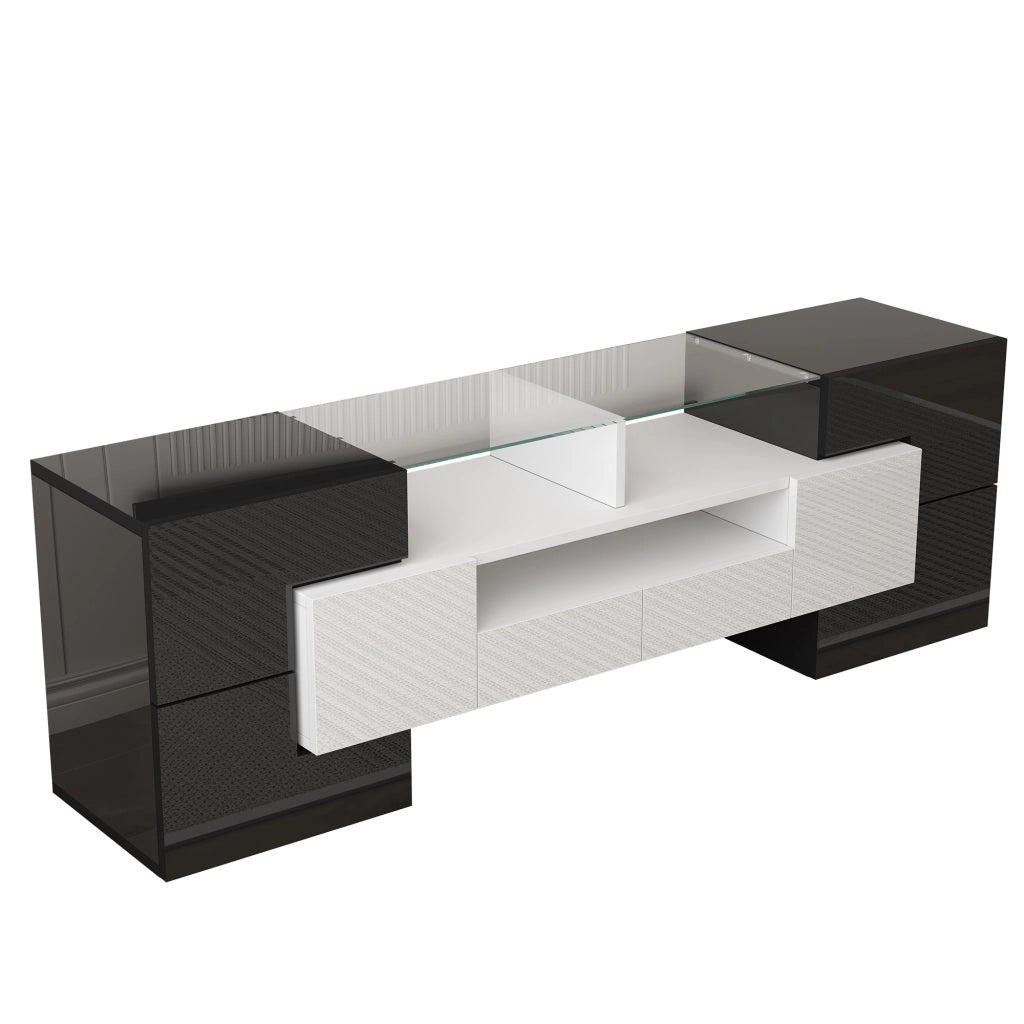 Mobile TV elegante - Zephmum - 145 cm - Bianco lucido - LED