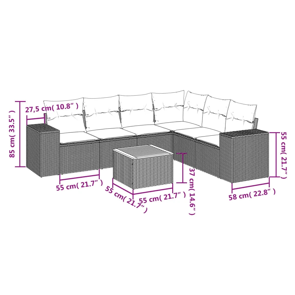 Set Divani da Giardino con Cuscini 7pz Nero Polyrattan 3257791