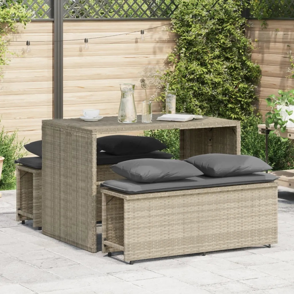 Set Pranzo da Giardino 3pz con Cuscini Grigio Chiaro Polyrattan 4003907