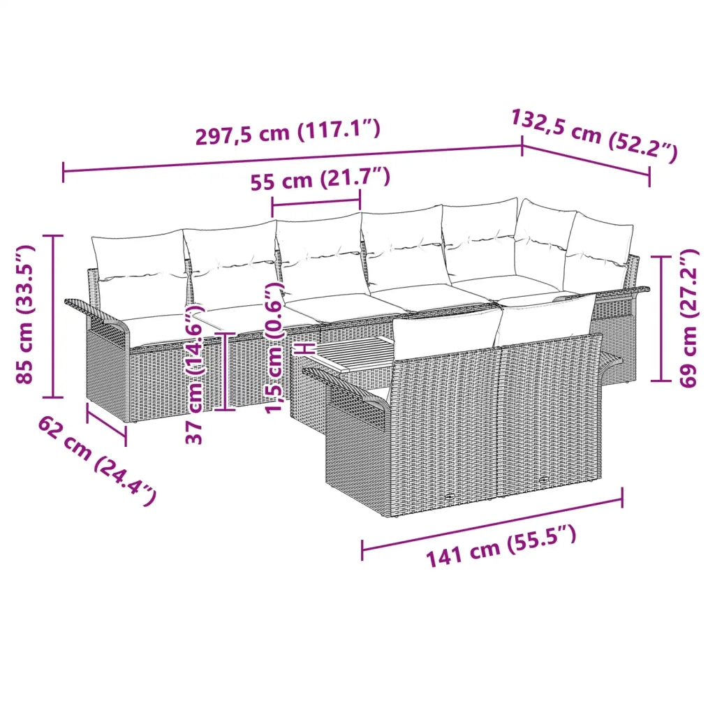 Set Divano da Giardino con cuscino 9 pcs Grigio polyrattan 3347346