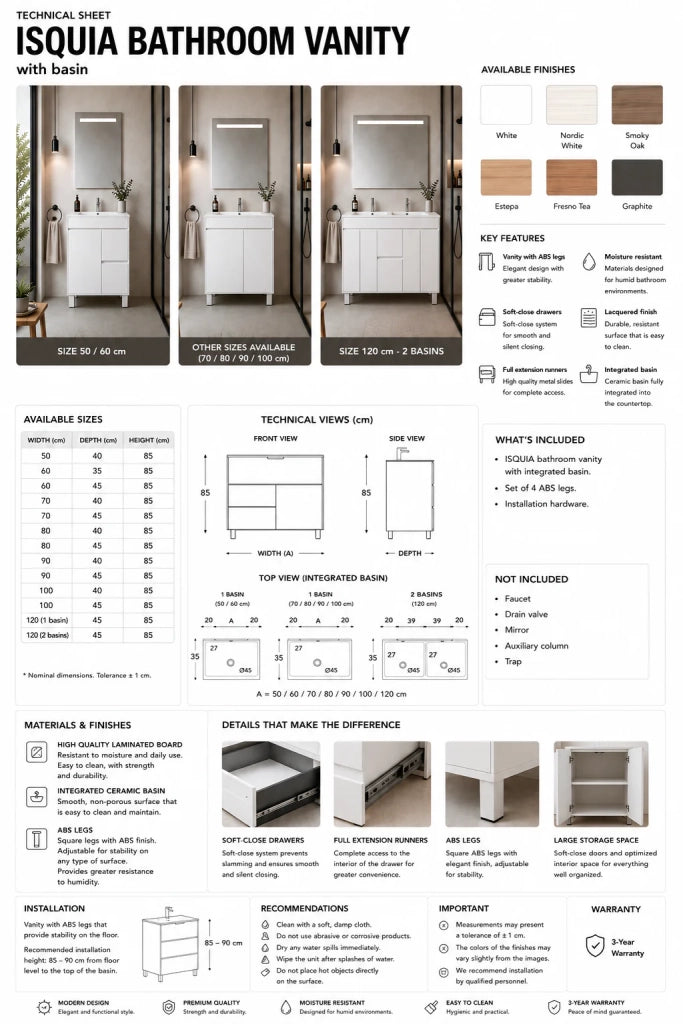 Mobile bagno con lavabo ORIGENBATH ISQUIA senza specchio 60x35 cm frassino tea