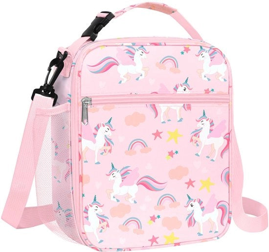 Borsa Isolante Rosa con Istruzioni per Bambine, Piccola Borsa per Flessa con Contenitore, Borsa Acquatica per Picnic e Scuola