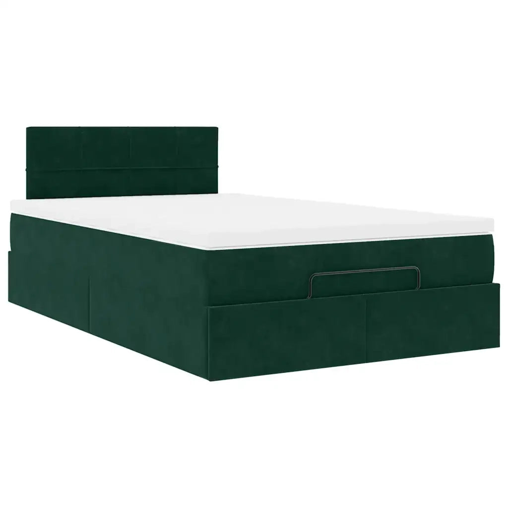 Pouf Letto con Materasso e LED Verde Scuro 120x190cm in Velluto