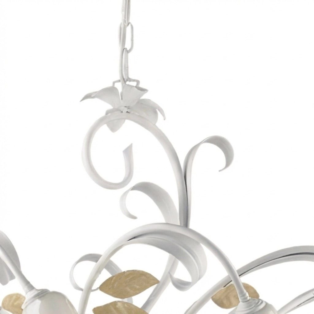 Lampadario Arte Povera Cesto Metallo Bianco E Oro 8 Luci E14