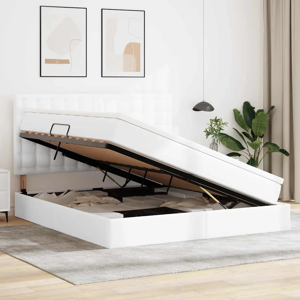 Letto con contenitore e LED con led Bianco Puro 160 x 200 cm