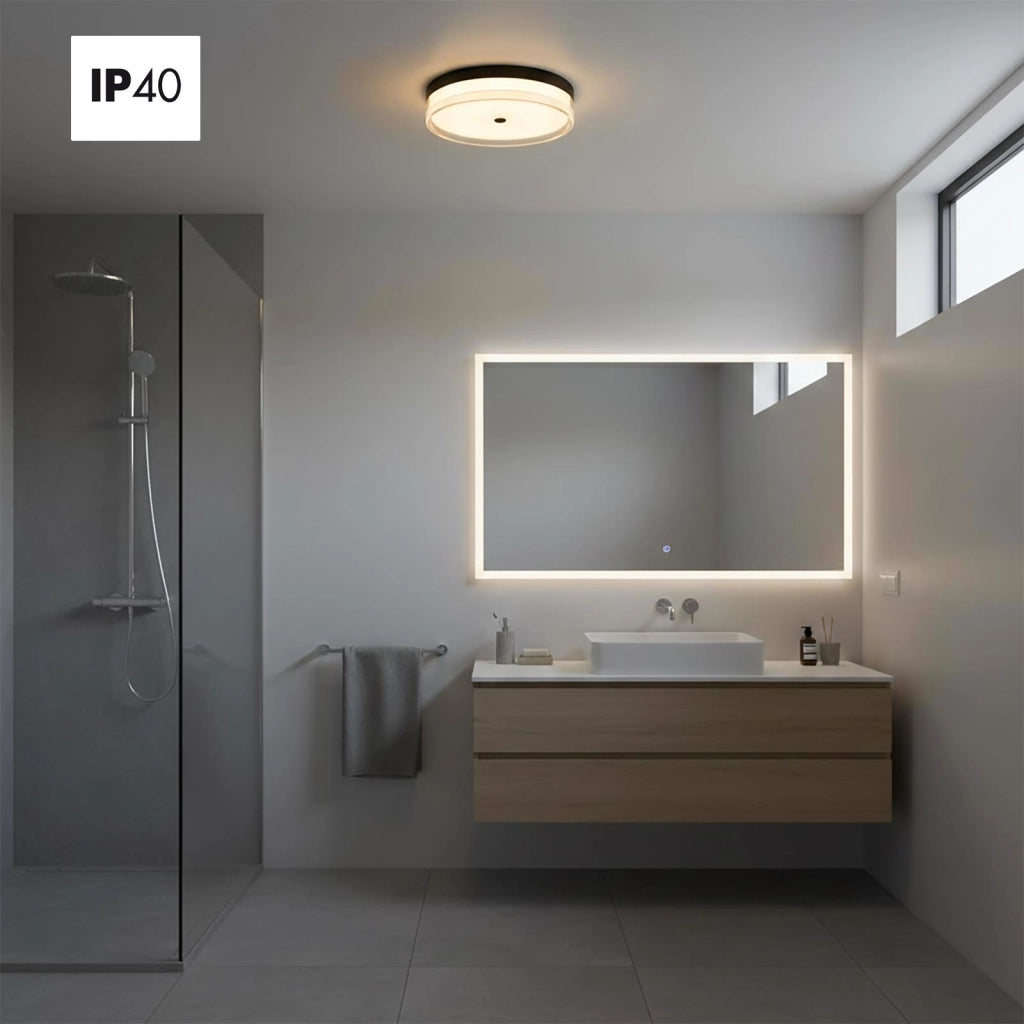 Plafoniera Tonda LED 18W CCT 3 Temperature IP40 Lampada Nera Circolare Moderna Luce Soffitto Parete Bagno Ufficio 23cm